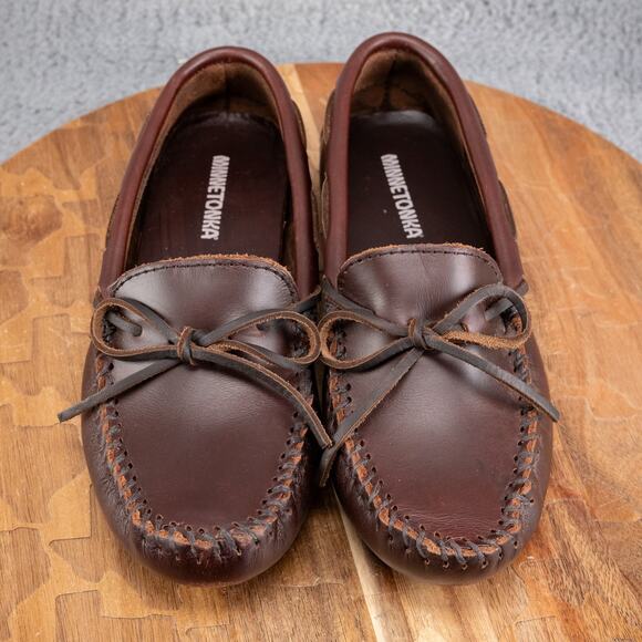 Minnetonka Moccasin Classic Driver Driving Moc Women Size 7 Brown Leather - Picture 2 of 9